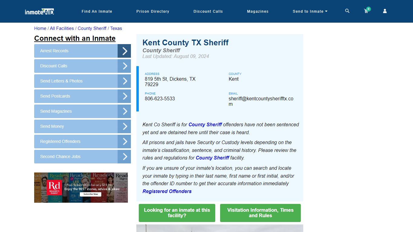 Kent County TX Sheriff & Arrest Search - InmateAid